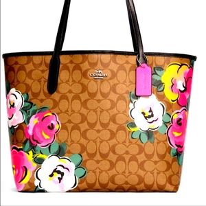 Coach City Tote Signature Canvas with Vintage Rose Print